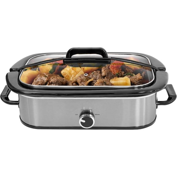 Magnifique 4-Quart Slow Cooker with Casserole Manual Warm Setting - Perfect Kitchen Small Appliance for Family Dinners, Dishwasher Safe Crock, Stainless Steel
