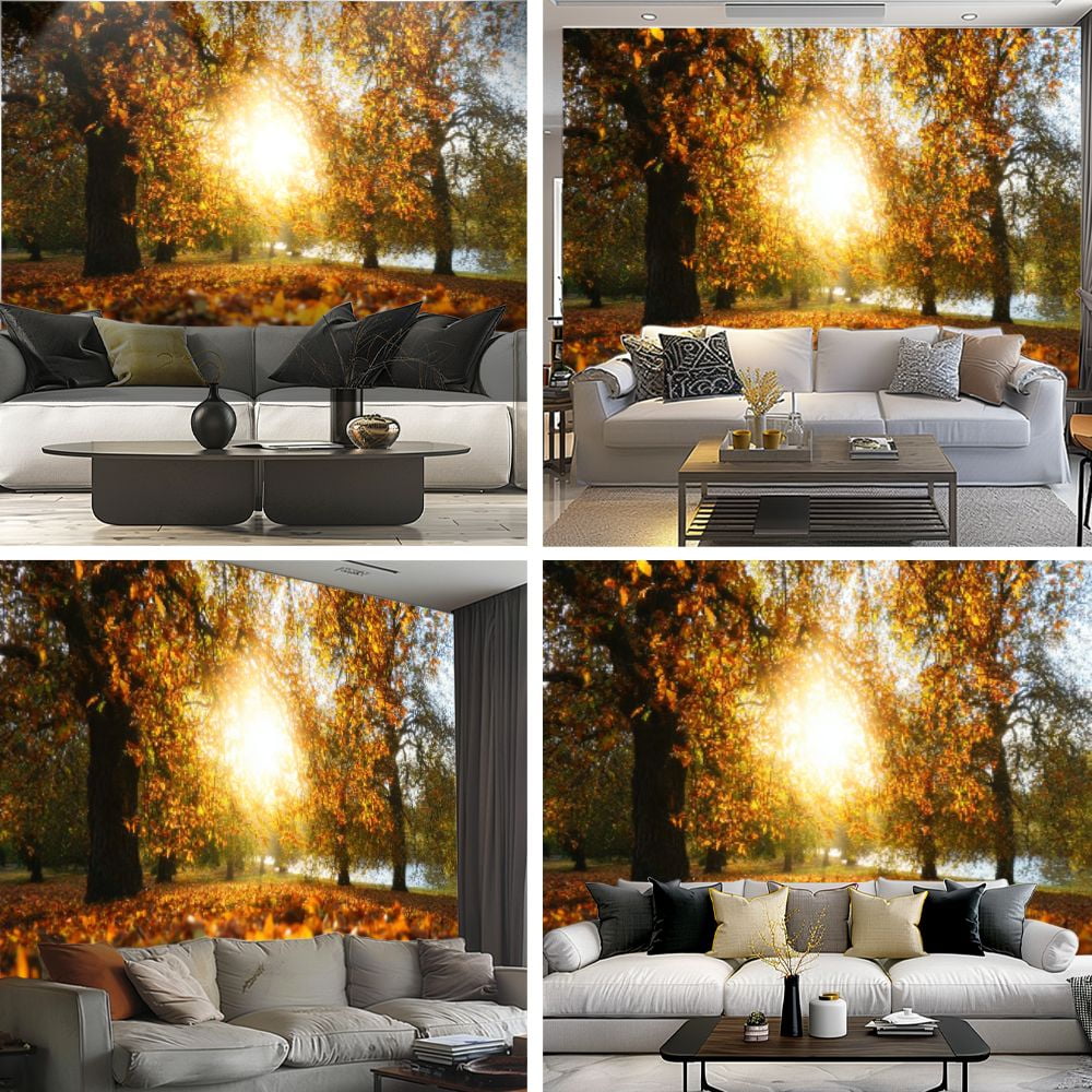 Peel and Stick Wallpaper Sun shines trees autumn London Modern Art Wall Mural Decor Self Adhesive and Removable 69in x 98in