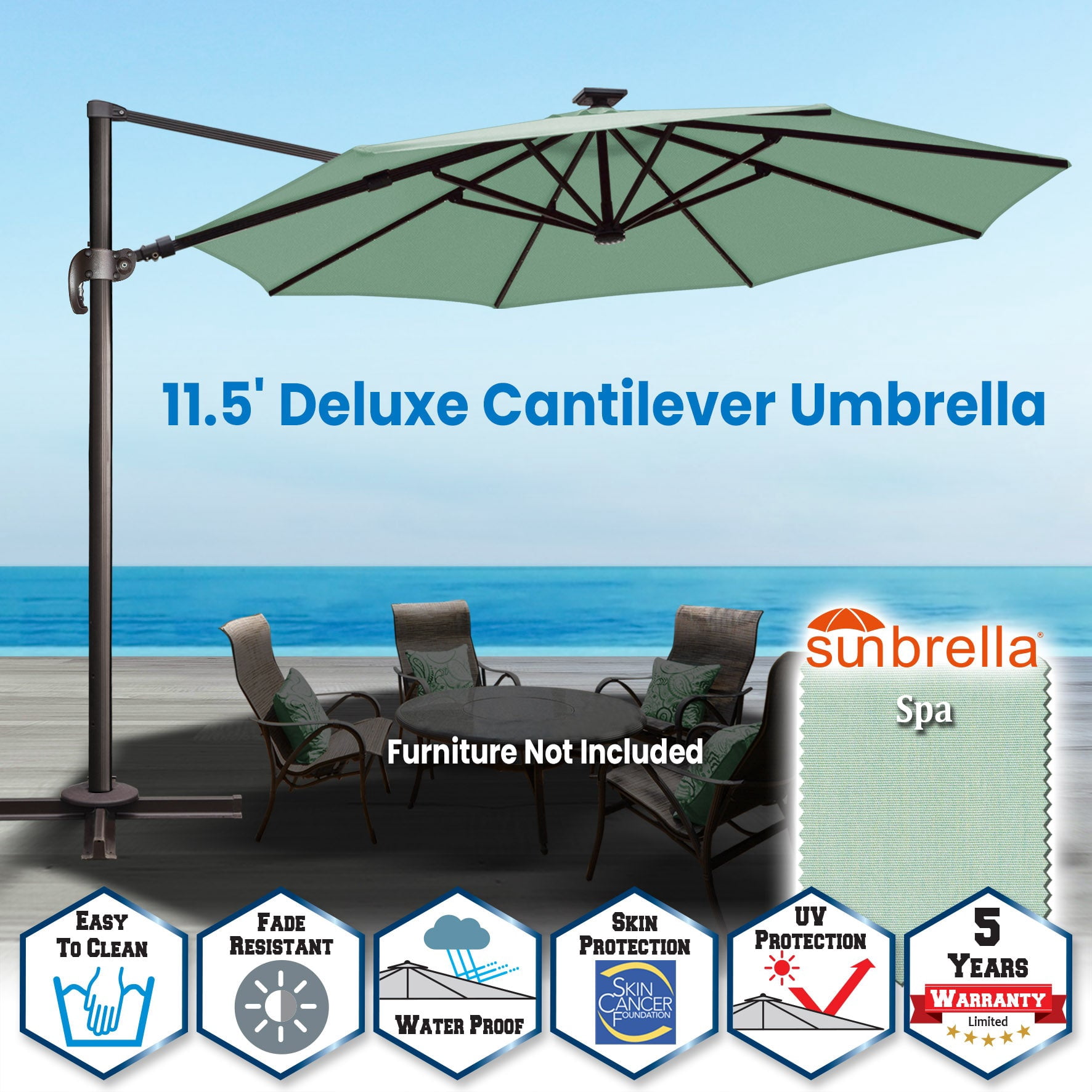 SUNNYOUTDOOR 11.5' Sunbrella Cover Umbrella Deluxe Cantilever Umbrella Patio Umbrella Garden Outdoor (Spa)