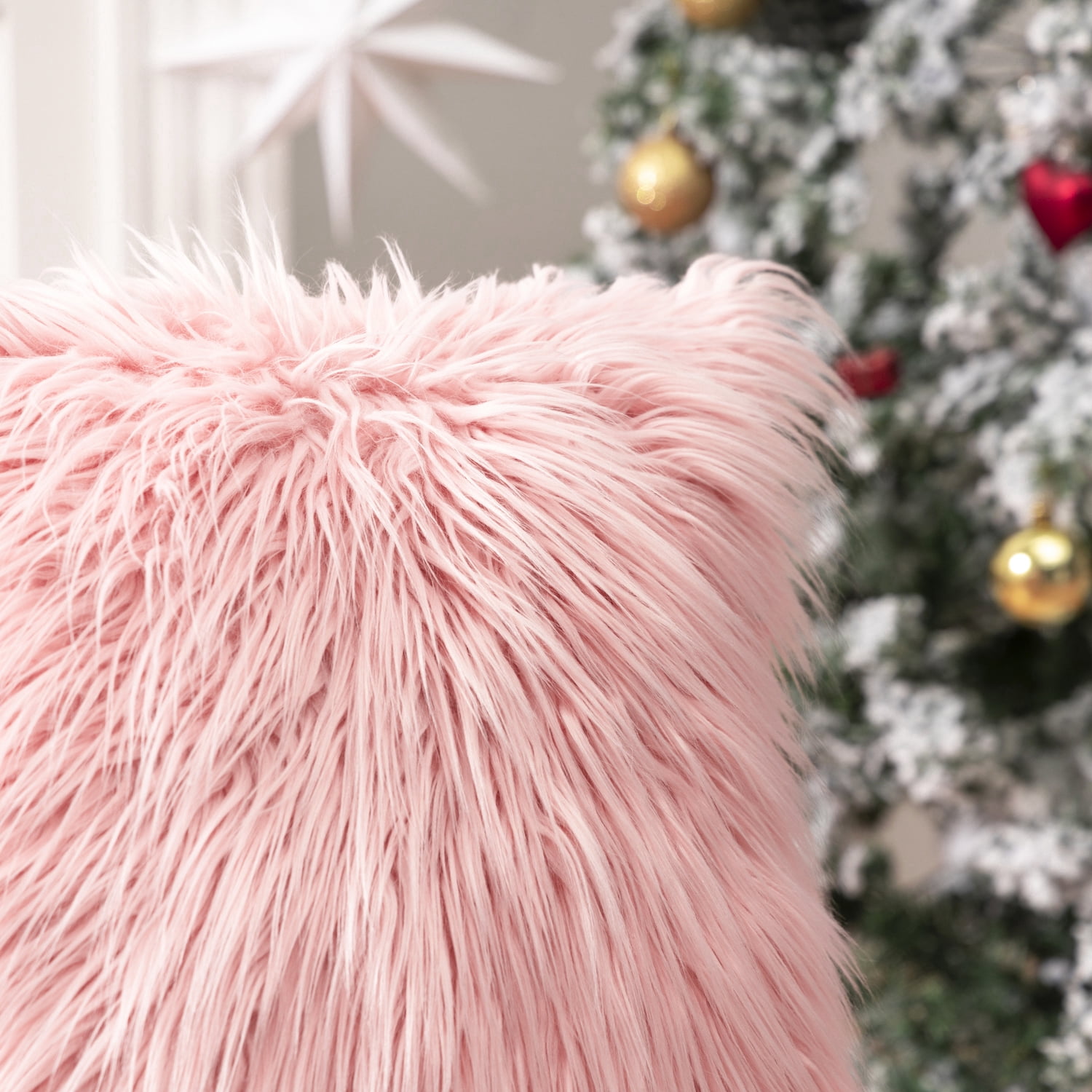 Phantoscope Merino Style Faux Fur Series Decorative Throw Pillow, 18" x 18", Pink, 1 Pack