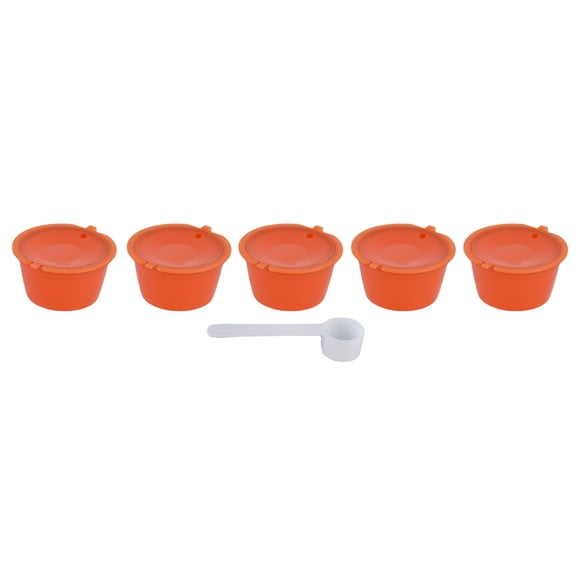 Taza de filtro de café reutilizable, cápsula de café de 50ml con cuchara para máquina de café DOLCE GUSTO, color naranja, 5 uds.