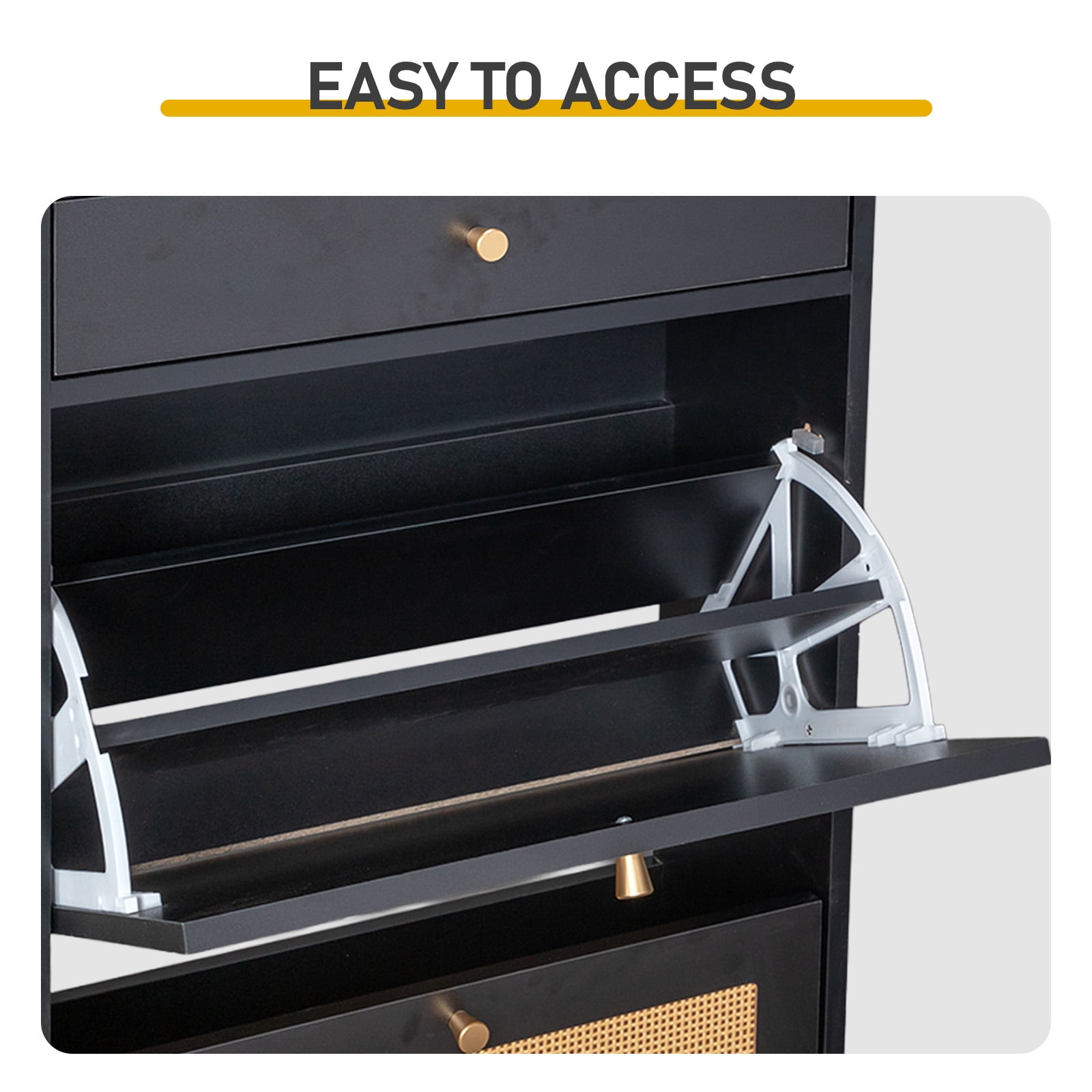 Shoe Cabinet with 1 Draw & 2 Flip-Top Compartments, Modern Black Particleboard Shoe Storage Organizer, Space-Saving Entryway Cabinet for Hallway Apartment