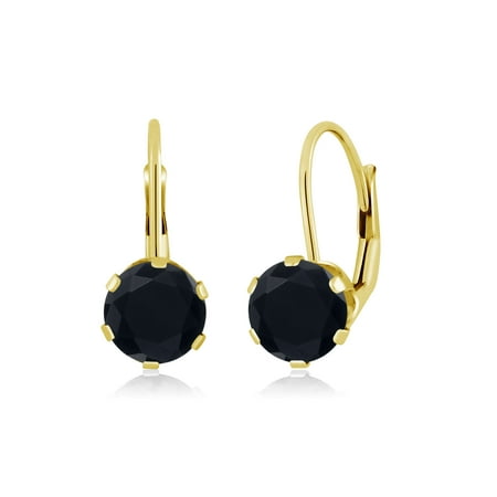 14k Round Onyx - 1.40 Ct Round Black Onyx 14K Yellow Gold Earrings