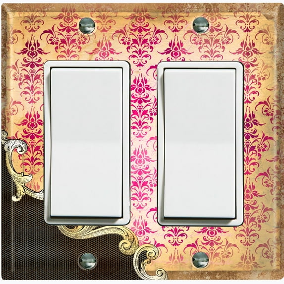 Metal Light Switch Plate Cover Pink Floral Damask Frame Trim Black DAM062