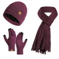 thumbnail image 3 of Xfvqtps Womens 3 Piece Sets Hat Scarf and Mittens Knitted Fleece Lining Tassels Solid Color Windproof Coldproof Warm Fall Winter Beanie Scarf and Glove 3PCS Outfits Set Wine, 3 of 3