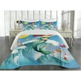 thumbnail image 2 of Ambesonne Cartoon Quilted Coverlet 3 Pcs, Wave with Fish, King Size, Multicolor, 2 of 4