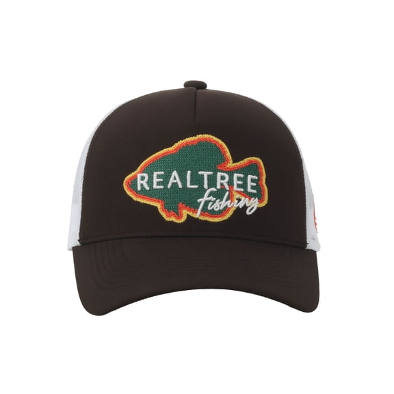 Realtree® Fishing Brown/White 5-Panel Cap – Structured Mesh Back, Antler Logo, One Size