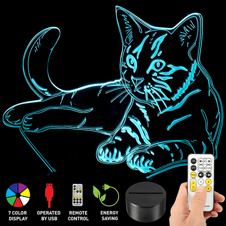 Cat Lamp - Aimeeli LED Desk Lamp Night Light 3D Cat TOUCH SWITCH + REMOTE CONTROL 7 Colors Change