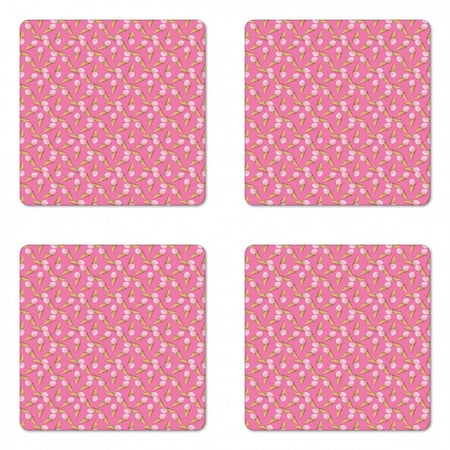 

Ice Cream Coaster Set of 4 Summer Desserts in Pinkish Tones Waffle Cones Joy Strawberry Delicious Square Hardboard Gloss Coasters Standard Size Pink and Pale Brown by Ambesonne