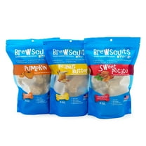 Brewscuits Original Bundle Peanut Butter, Pumpkin & Sweet Potato Biscuit Treats for Dogs, 8 oz Bag