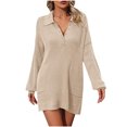 thumbnail image 2 of Lilgiuy Women's Solid Color Casual Button Knit Medium Long Coat Sweater Casual V-neck Women for Beach Hawaiian, 2 of 5