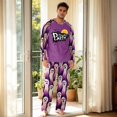 thumbnail image 3 of Men's Halloween Pajama Set Long Sleeve Raglan Soft Cotton Loungewear with Letter Print Top & Full Length Pants for Home Night Purple 3XL, 3 of 6