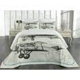 thumbnail image 2 of Ambesonne Nostalgic Quilted Coverlet 3 Pcs, Aircraft Jets in Sky, King Size, Blue Black, 2 of 4