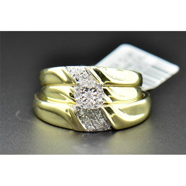 Jewelry For Less Diamond Trio Set His Hers Matching Engagement Ring Wedding Band 10k Yellow Gold Walmart Com Walmart Com