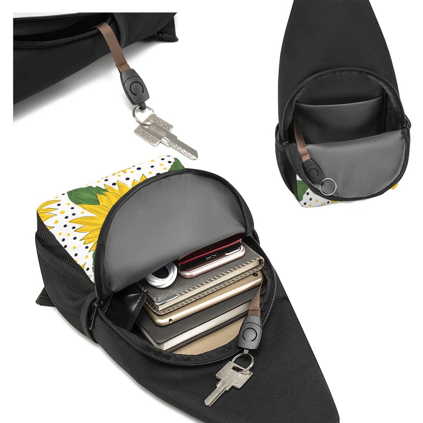 Xecao's Sunflowers Print Sling Bag: A Versatile Chest, Shoulder, and Crossbody Backpack for Casual Days Out, Perfect for Both Men and Women