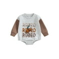 thumbnail image 2 of Elippeo Autumn Baby Girls Boys Western Romper 3M 6M 12M 18M Color Patchwork Long Sleeve Letters Cow Cattle Letter Print Jumpsuits, 2 of 9