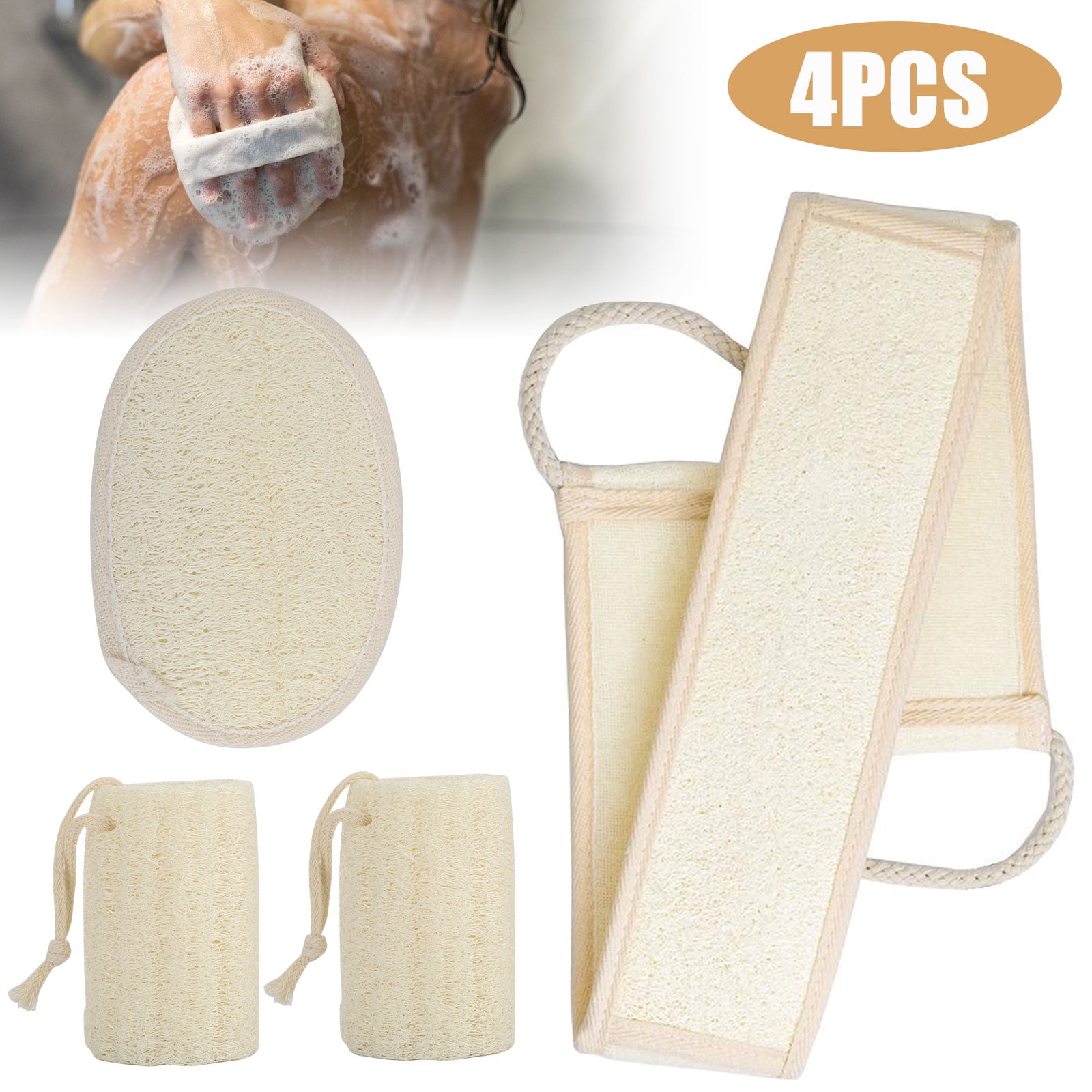 EEEkit 8/4pcs Loofah Body Scrubber, Exfoliating Loofah Back Scrubber Strap and Sponge Pad