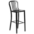 thumbnail image 1 of 30'' High Black Metal Indoor-Outdoor Barstool with Vertical Slat Back, 1 of 9