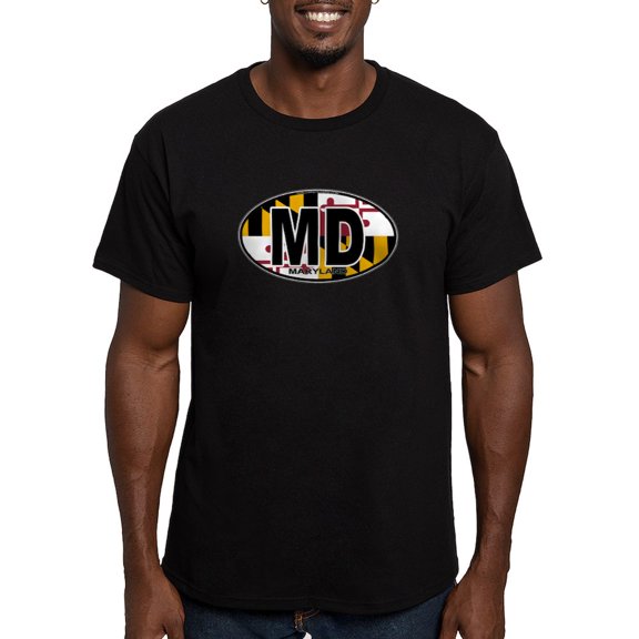 CafePress - Maryland MD Oval (W/Flag) Men's Fitted T Shirt (Da - Men's Fitted T-Shirt
