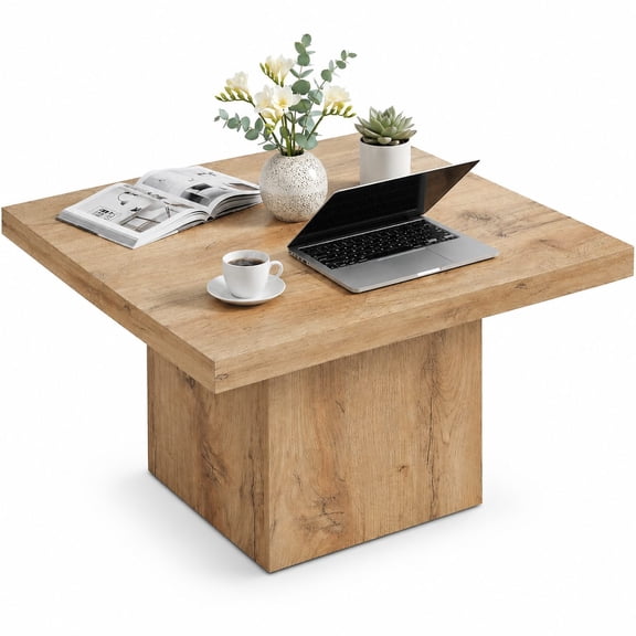 31.5" Square Coffee Table, Light Brown Wood Grain, 1.6" Thick Tabletop, Rustic Farmhouse Style Living Room Table, Easy Assembly