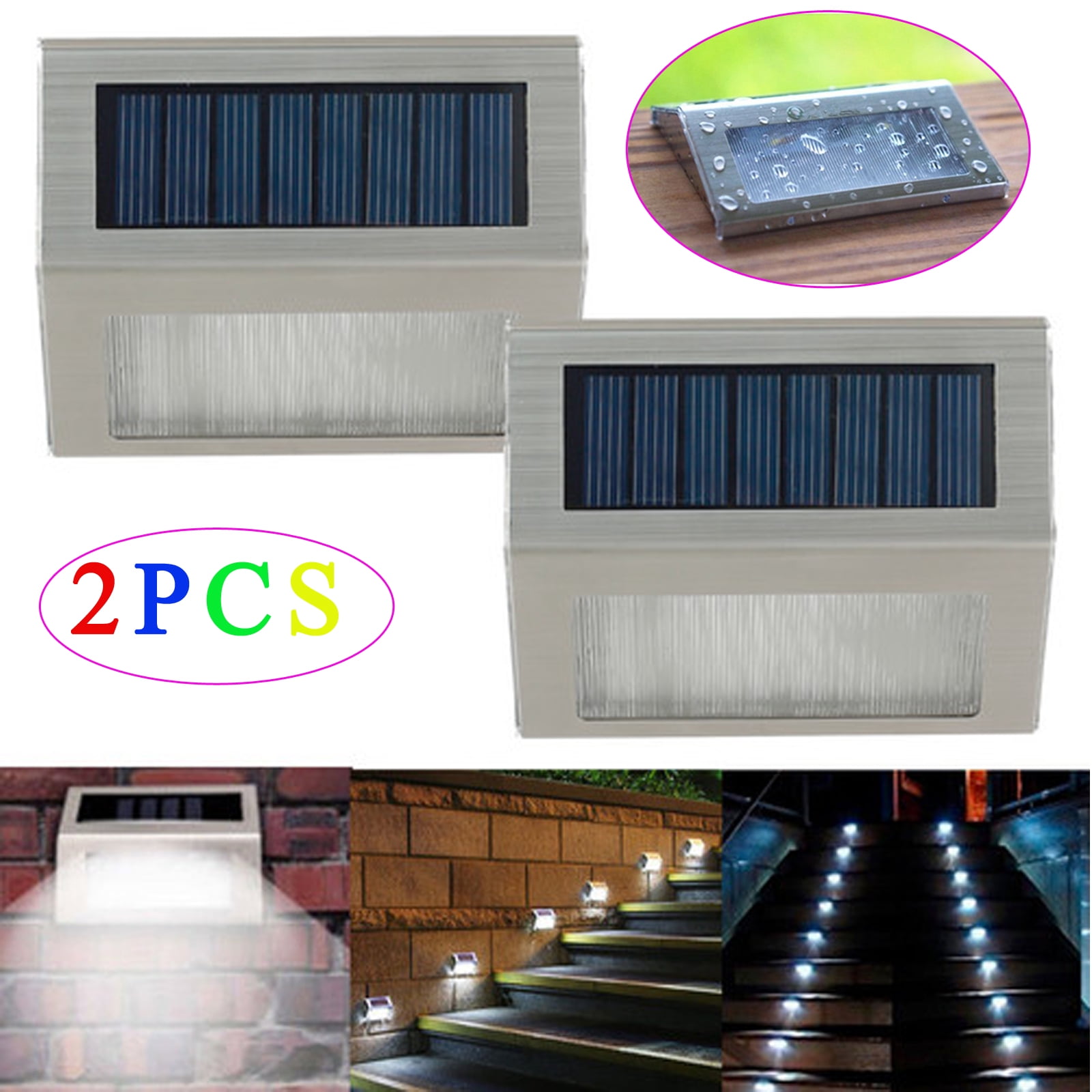Solar Stair Light,Waterproof Outdoor LED Step Lighting 3 LED Solar