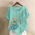 thumbnail image 2 of Xdegoge Linen Shirts for Women Floral Embroidery Loose Blouse Short Sleeve Button Front Crew Neck Summer Fashion Tops, 2 of 5