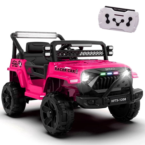 Xuanlur 12V Ride on Truck Car for Kids, 12V Kids Electric Car w/ Remote Control, 4 Wheel Suspension, Bluetooth, Power Display, 3.5 Mph Max Speed, Battery Powered Ride on Toys for Aged 3 (Pink)