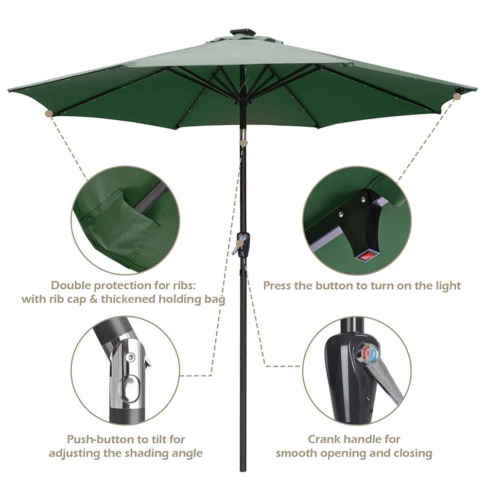 Yescom 9ft Led Lighted Patio Market Umbrella Outdoor Solar Powered Table Umbrella 8 Ribs 32 Lights Uv30 Walmart Com Walmart Com