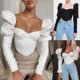 thumbnail image 4 of Women Vintage Puff Long Sleeve for T Shirts Sexy Square Neck Slim Corset Crop To Black, 4 of 4
