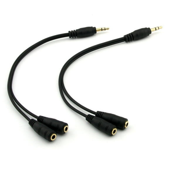 2-Pack Gold Plated 3.5mm Stereo Jack Splitter Cable Adapter Connectors ,3.5mm Male To 2 X Female - for Connecting External Speakers or Use Both Output for Speakers For Ipod, Mp3 Player