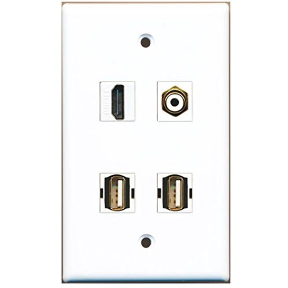 RiteAV - 1 Port HDMI 1 Port RCA White 2 Port USB A-A Wall Plate