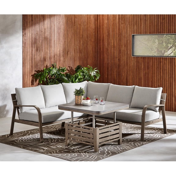 Better Homes & Gardens Prado 4-Piece Steel Outdoor Sectional Set with Cushions & Adjustable Table, Brown