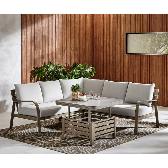 Better Homes & Gardens Prado 4-Piece Steel Outdoor Sectional Set with Cushions & Adjustable Table, Brown