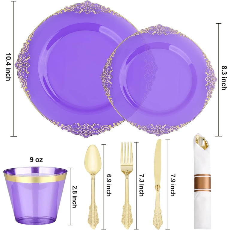 Goodluck Purple Disposable Dinnerware Set, 350-Piece for 50 Guests photo 5