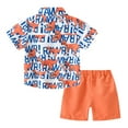 thumbnail image 3 of GYRATEDREAM Toddler Baby Boys Summer 2 Piece Outfits Kids Cartoon Graphic Print Suit Children Short Sleeve Lapel Collar Button down Shirt Tops + Elastic Waist Shorts Set for 12 Months-7 Years, 3 of 8