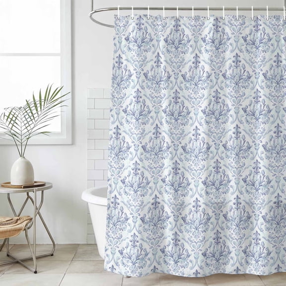 Blue Boho Waterproof Fabric Shower Curtain,Middle Century Traditional Floral Pattern Waterproof Fabric Shower Curtain for Bathroom Curtains Bathtubs Hotel Shower Curtains with 12 Hooks Standard 72x72