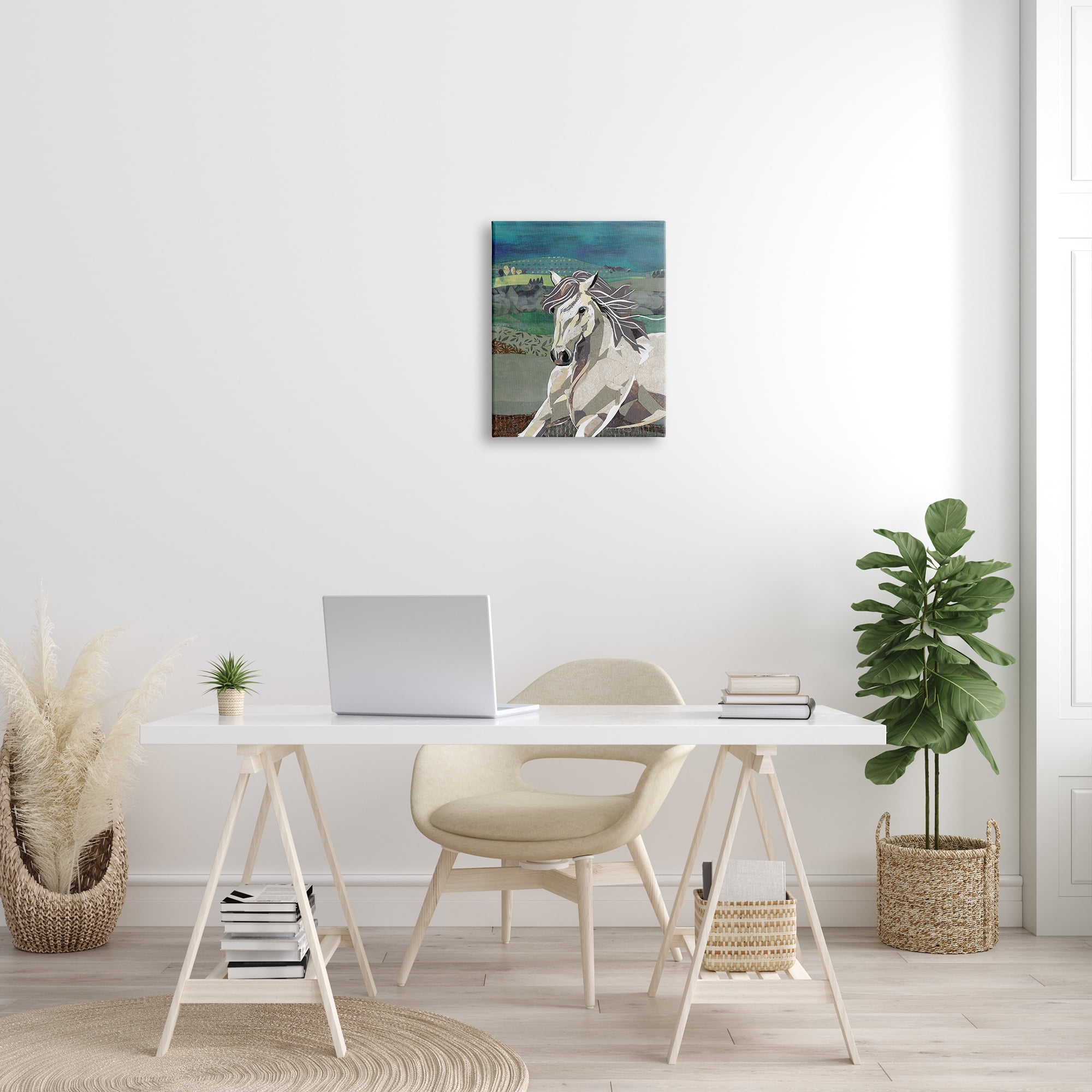 Stupell Industries Horse Geometric Shape Collage Wild Animal Running Modern Painting Gallery-Wrapped Canvas Print Wall Art, 16 x 20, Design by Jenny McGee