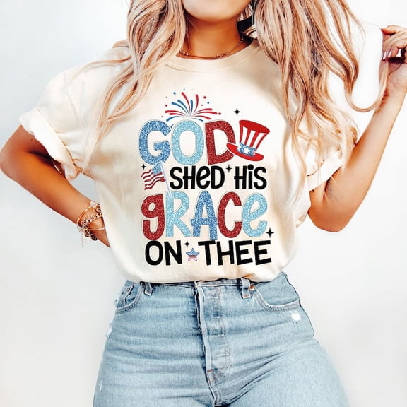 God Shed His Grace Shirt, Patriotic USA Flag Tee, 4th of July Christian T-Shirt, Independence Day Faith Shirt, America Religious Top