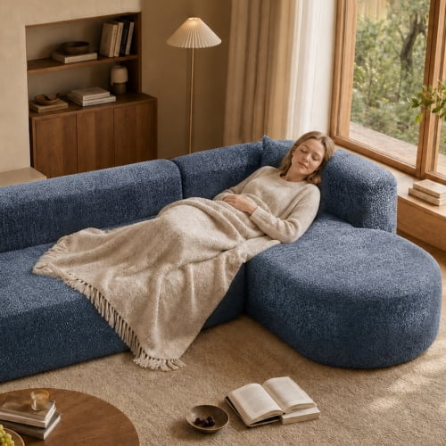 109.4" Boneless Modular Sectional Sofa with L-Shaped Chaise, Cloud-Like Chenille Couch, No Assembly Required, Blue