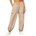 thumbnail image 2 of Lumosvexa Women's Cargo Joggers, Loose Fit Adjustable Drawstring Multiple Pockets Fall Hiking Sports Pants Brown L, 2 of 6