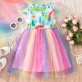 thumbnail image 6 of LYMAYTER Toddler Baby Summer Rainbow Dress for Girls Summer Flutter Sleeve Tutu Dresses Sundress Mesh Skirt 18M-6T, 6 of 11