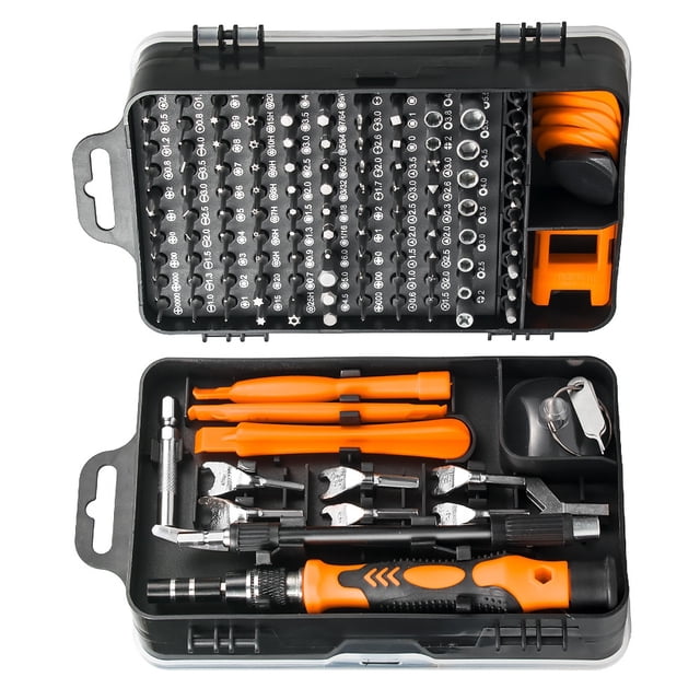 Riwesomey Juego de destornilladores 135 en 1, juego de puntas de destornillador, equipo de precisión multifunción, dispositivo de reparación de Artesanía naranja negro
