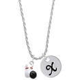 thumbnail image 1 of Delight Jewelry Silvertone Bowling Pins with Bowling Ball Silvertone Script Initial Disc - X - Charm Necklace, 20"+3", 1 of 1