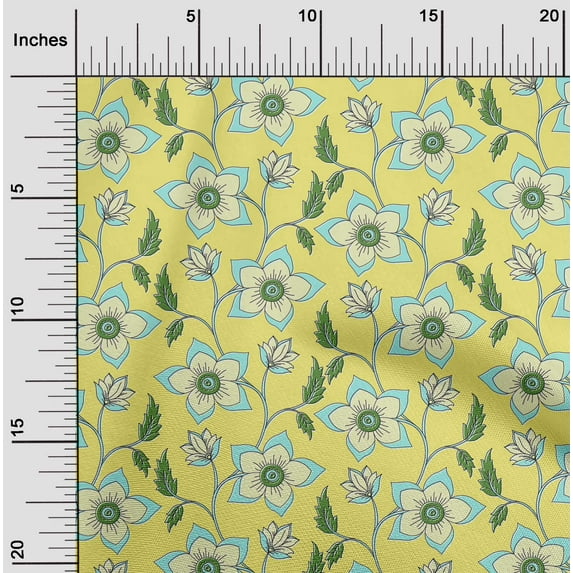 oneOone Cotton Jersey Gorse Fabric Leaves & Flower Floral Diy Clothing Quilting Fabric Print Fabric By Yard 58 Inch Wide