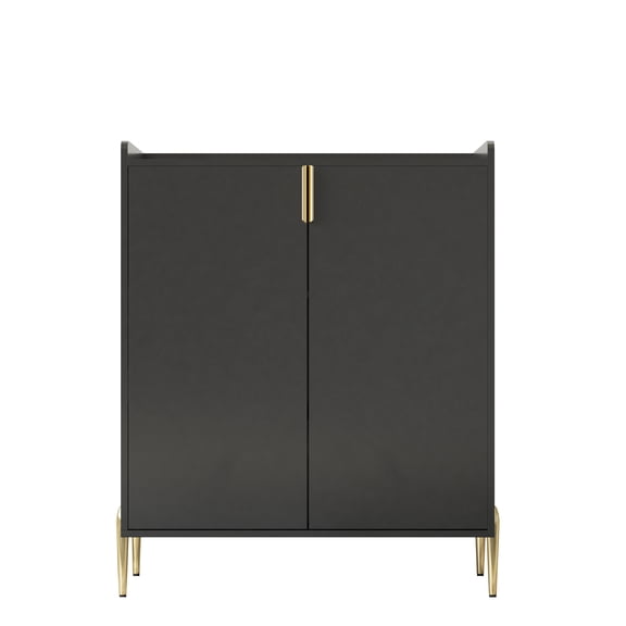 AFO 2 Door Wine Bar Cabinet with Wine Rack and Adjustable Shelves Modern Kitchen Buffet Sideboard with Gold Metal Handles Black Coffee Bar for Dining Room Living Room, Black
