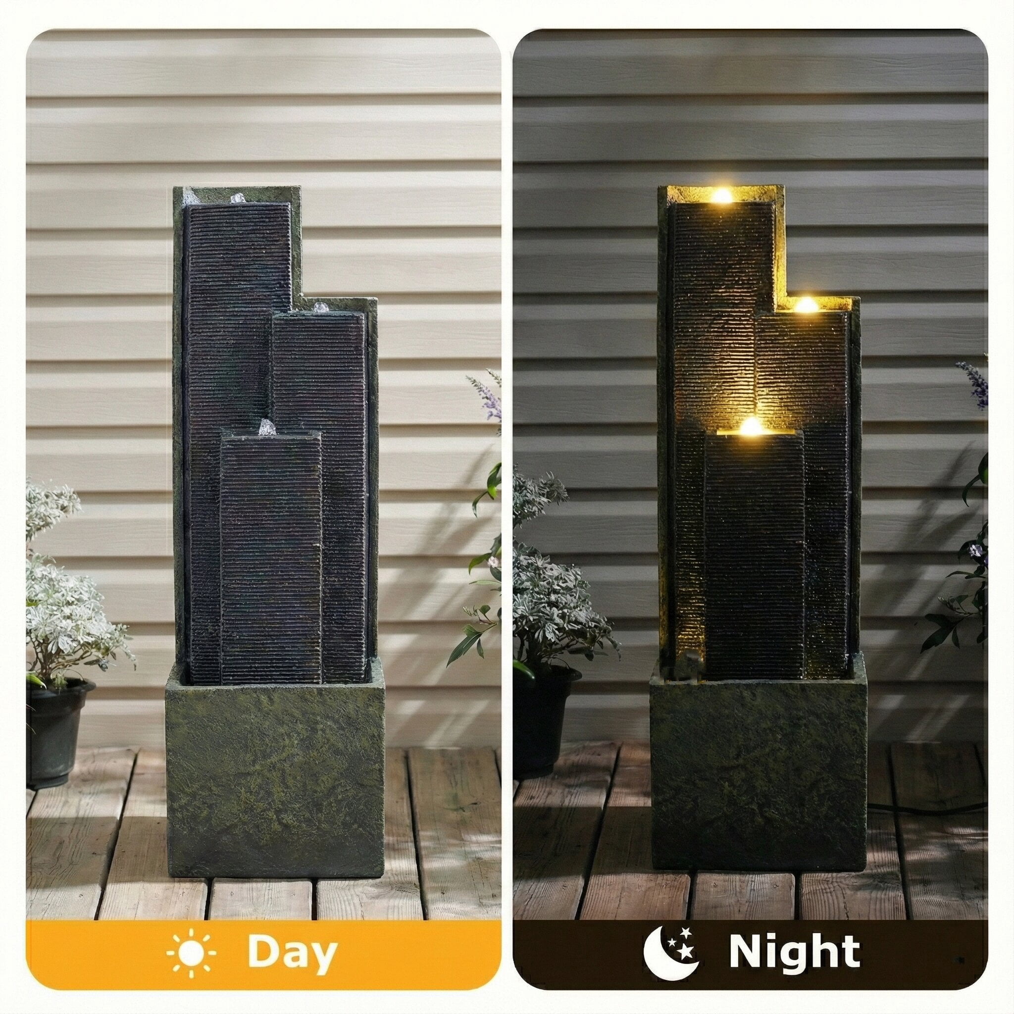Alukang 39'' H Outdoor Waterfall Fountain Modern Cascading Freestanding Fountain with LED Lights for Garden Patio Porch Lawn Backyard Decor, Gray