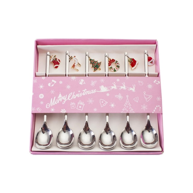 Navideñas, Cucharas De Café De Acero Inoxidable, Postre, Té, Helado, Cuchara, Vajilla Navideña, Cuchara Mezcladora 6 Cucharas seitruly HA044668-02