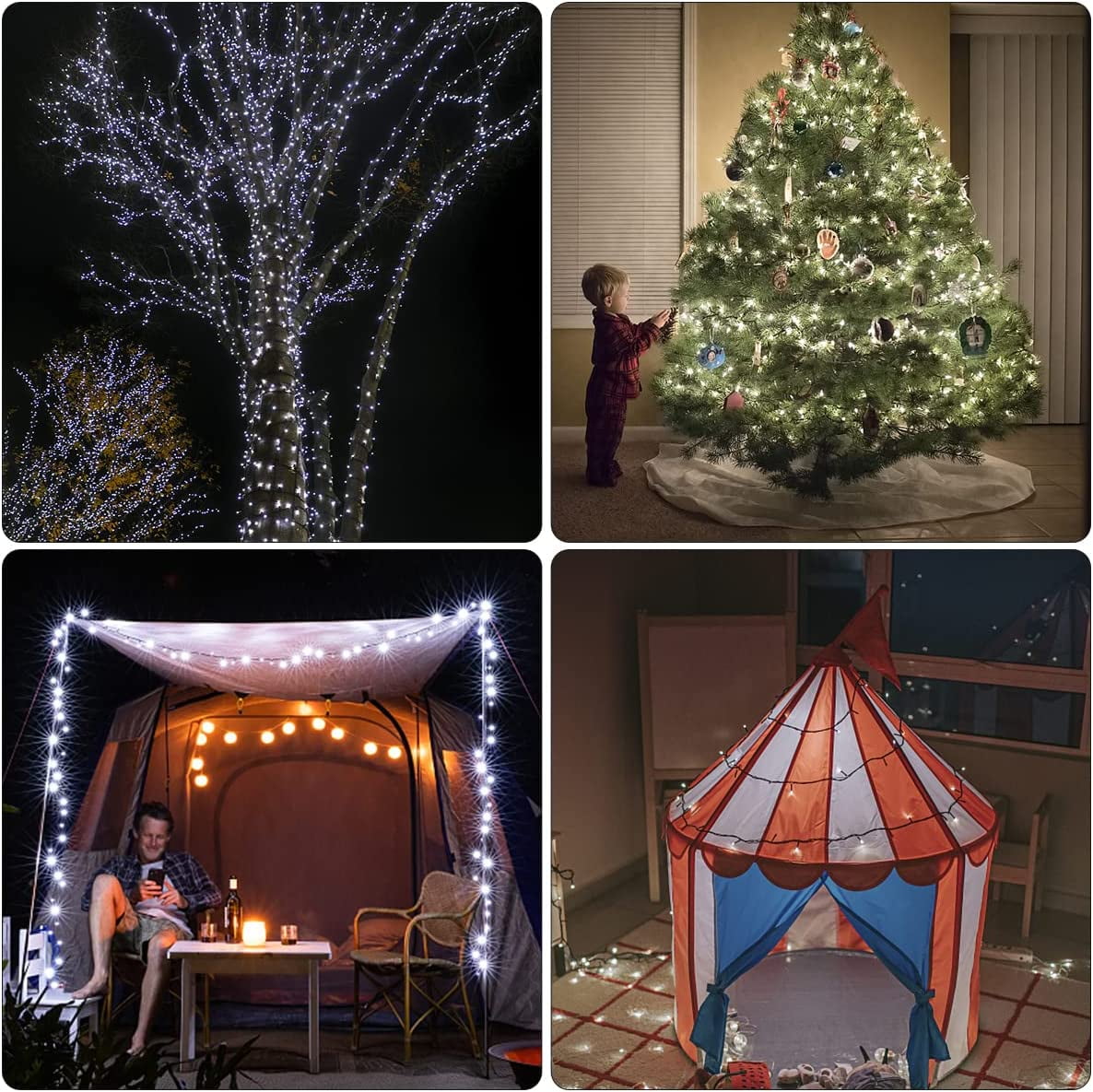 GooingTop 2 Pack Solar Outdoor String Lights,Total 104.6FT 320LED Solar String Lights Outdoor Waterproof,8 Modes Solar Tree String Lights for Outside Xmas Patio Backyard (Cool White)