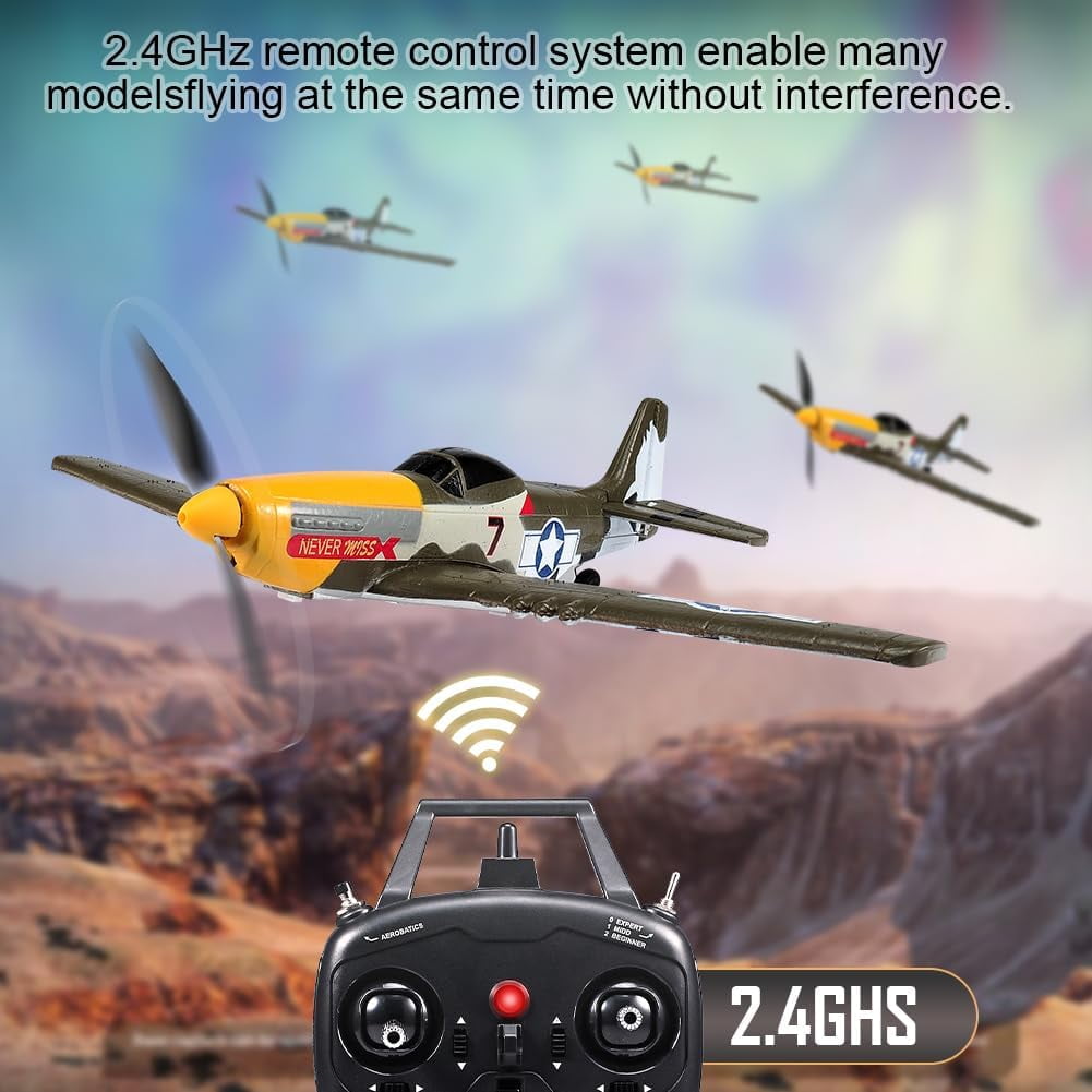 Roofworld RC Plane 4 Channel Remote Control Airplane Ready to Fly P51D Mustang RC Airplane Easy Control for Beginners,Green