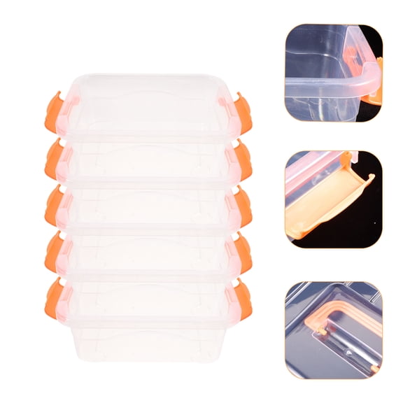 TABLZONE Clear Orange Plastic Organizer Bins, Lightweight Storage Boxes for Home, 5Pcs